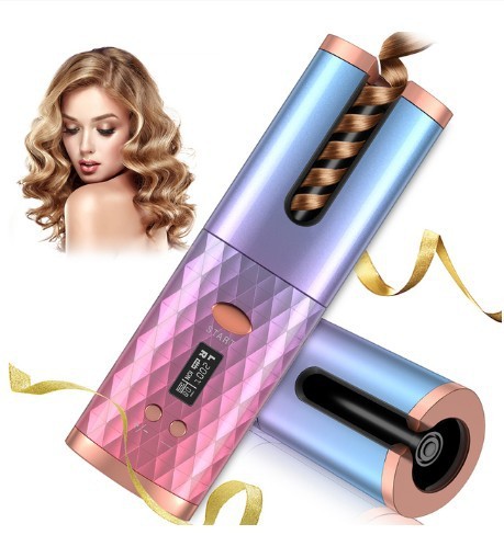Rechargeable Automatic Hair Curler – Portable Ceramic Curling Iron with LCD Display & Rotating Barrel – USB Rechargeable Cordless Hair Styler