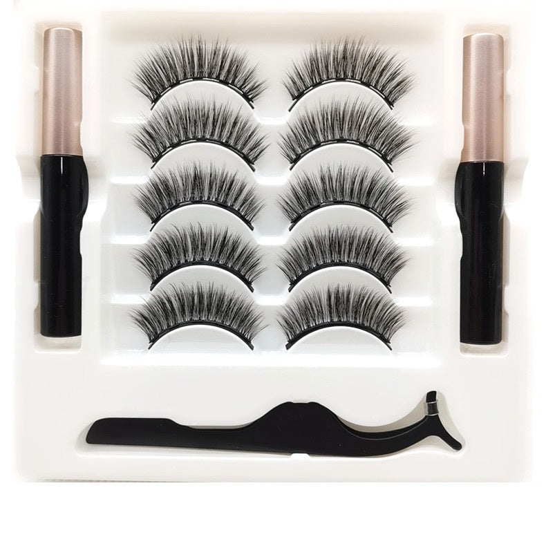 Magnetic Eyelashes & Eyeliner Kit – Reusable 3D Faux Mink Lashes with Waterproof Magnetic Liner & Applicator
