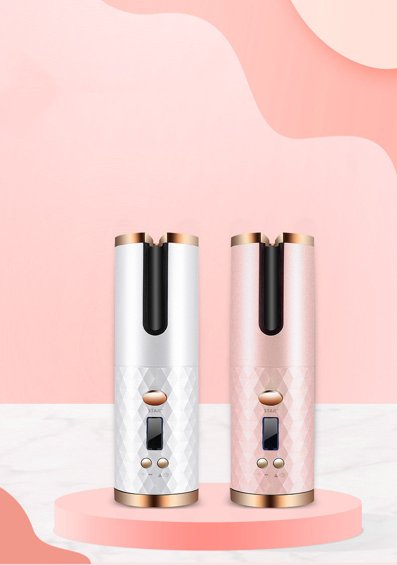 Rechargeable Automatic Hair Curler – Portable Ceramic Curling Iron with LCD Display & Rotating Barrel – USB Rechargeable Cordless Hair Styler