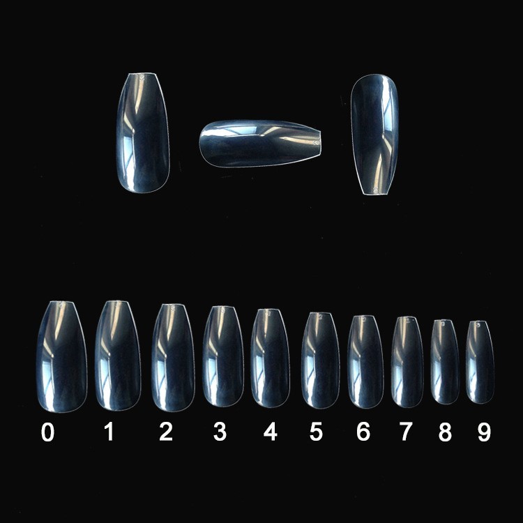 500-Piece Transparent & Natural Fake Nail Tips – 10 Sizes, ABS Acrylic for DIY & Salon Use