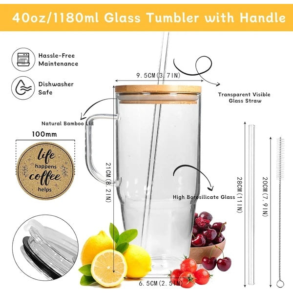40 oz Glass Tumbler with Handle & Straw - Versatile Drinkware