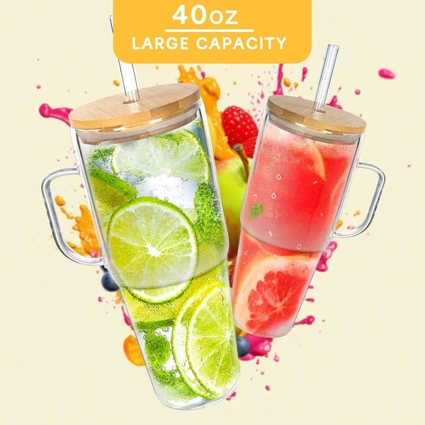 40 oz Glass Tumbler with Handle & Straw - Versatile Drinkware