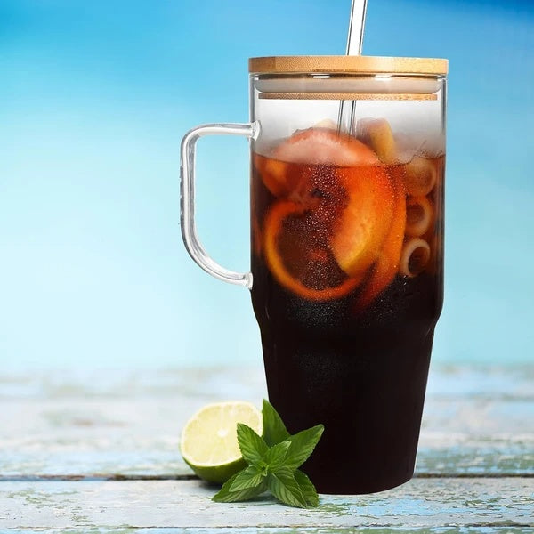 40 oz Glass Tumbler with Handle & Straw - Versatile Drinkware