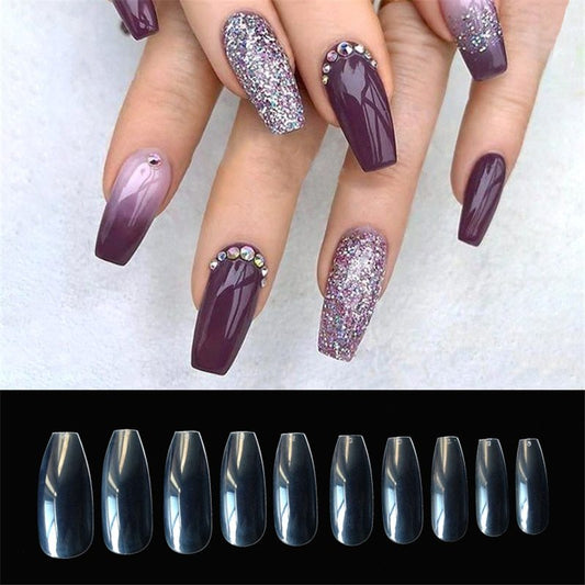 500-Piece Transparent & Natural Fake Nail Tips – 10 Sizes, ABS Acrylic for DIY & Salon Use