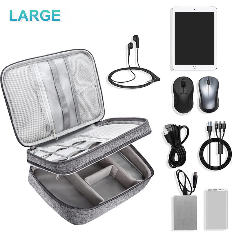 Waterproof Electronics Organizer Travel Case – Double-Layer Cable & Charger Storage Bag with Adjustable Dividers