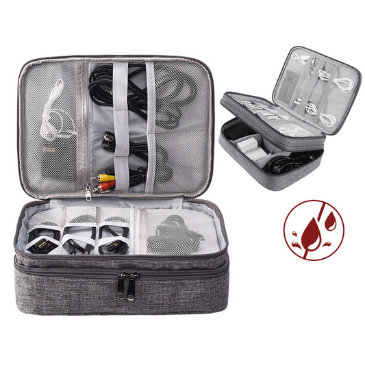 Waterproof Electronics Organizer Travel Case – Double-Layer Cable & Charger Storage Bag with Adjustable Dividers