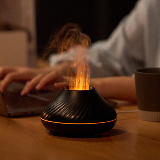 RGB Flame Aroma Diffuser – 130ml 3D Colorful Flame Humidifier with Fire Volcano Effect
