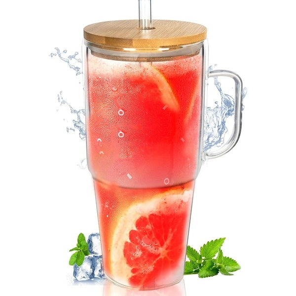 40 oz Glass Tumbler with Handle & Straw - Versatile Drinkware